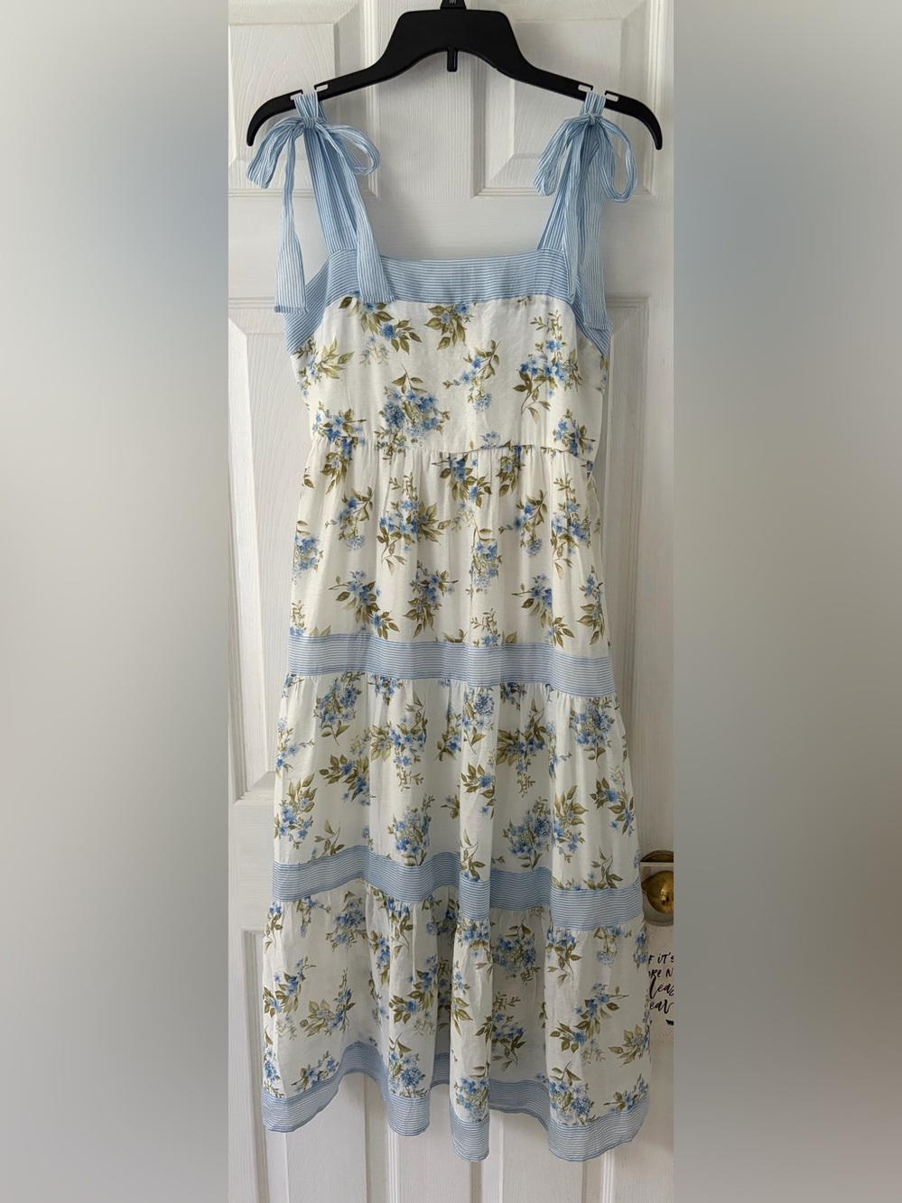 Sweet Wanderer White Floral Dress with Light Blue Accents